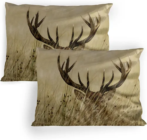Vista 28 de Lunarable Juego de 2 fundas para almohada de otoño, tema vintage otoñal con estilo granja, ilustración de flores silvestres, artículo de cama