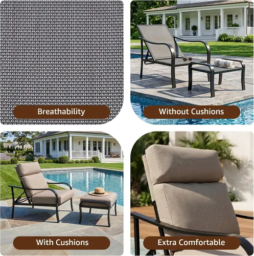 Vista 4 de Juego de muebles de patio de 5 piezas con otomana, sillón ajustable