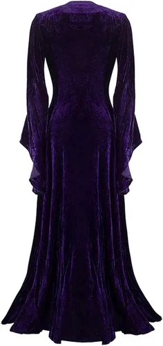 Vista 3 de SHOPESSA Disfraz de Halloween para mujer, vestido medieval de terciopelo, manga acampanada, longitud hasta el suelo, vestido renacentista del siglo