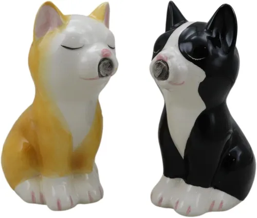 Vista 5 de Ebros Gift Juego de salero y pimentero de cerámica negro y amarillo besando gatitos felinos gatos salero y pimentero figuras de San Valentín Gato