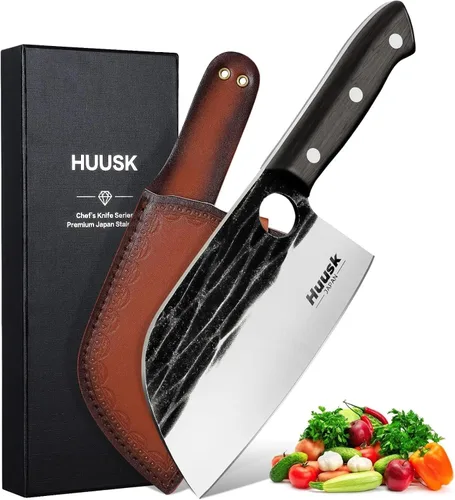 Vista 15 de Huusk Cuchillo Vikingo con Vaina Cuchillos para Deshuesar para Cortar Carne, Cuchillos Cavernícola Ultimo Forjados a Mano de Espiga Completa
