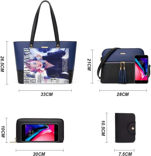 Vista 4 de Bolso de mano de moda para mujer, bolso de hombro, asa superior, juego de 4 piezas