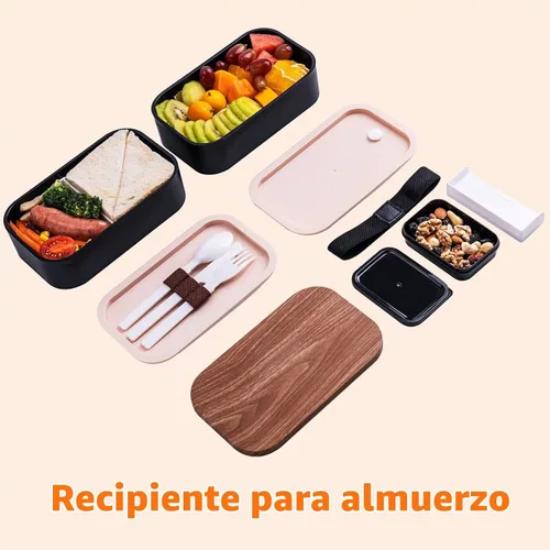 Vista 4 de Bento Box - Lonchera para adultos a prueba de fugas, 54 onzas, color negro
