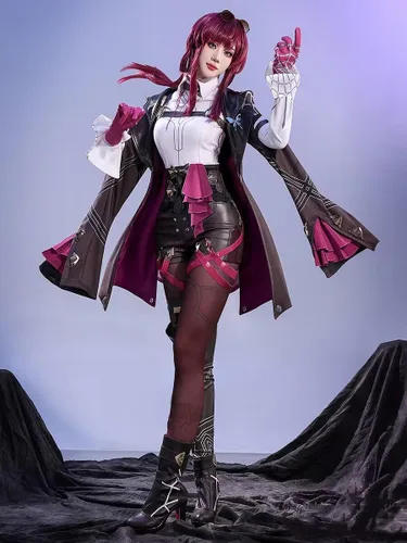 Vista 3 de Moalioi Honkai Star Rail - Disfraz de cosplay de Honkai Kafka, traje de fiesta de Helloween con peluca