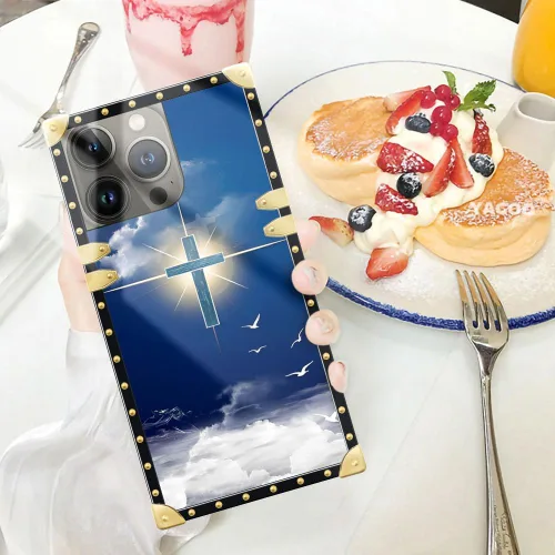 Vista 7 de Funda compatible con iPhone 15 Pro Max (6.7 pulgadas), patrón de fe cristiana de Jesús, dorado, de lujo, suave TPU duro, parte trasera