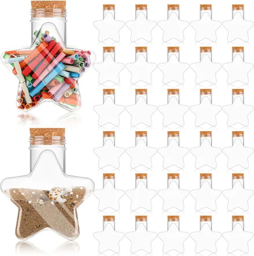 Vista 7 de Yinkin 30 Piezas Botellas de Arte de Arena en Forma de Estrella de 5.5 oz Botellas de Arena Transparentes de Plástico con Tapas Frascos de Dulces