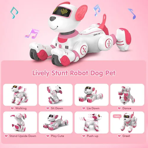 Vista 4 de VATOS - Perro robot de control remoto para niños - Perro robot de juguete interactivo con toque y seguimiento, robot perro de 17 funciones, cachorro
