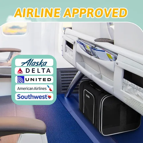 Vista 2 de Petskd Transportador de mascotas de 17 x 11 x 9.5 pulgadas, aprobado por aerolíneas de Alaska, bolsa de viaje para gatos y perros pequeños, Negro