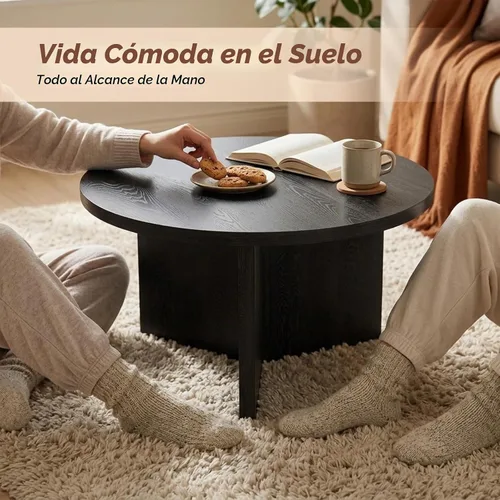 Vista 4 de Luoxiao Mesa de Centro de 27.5'' para Espacios Pequeños, Mesa Moderna Minimalista para Sala de Estar, Mesa Auxiliar Redonda Pequeña Duradera y Negro