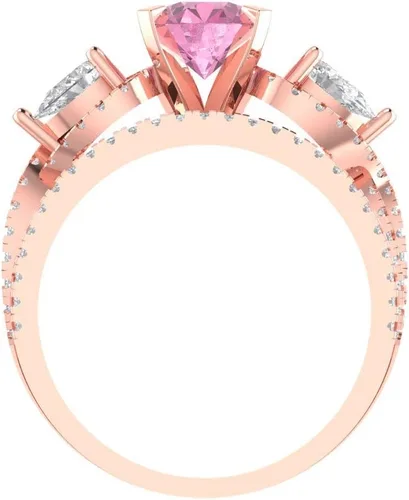 Vista 4 de Juego de 3 piedras solitarias de corte de pera redonda de 1,94 quilates con acento VVS1, ideal para boda, anillo de compromiso de oro rosa de 14