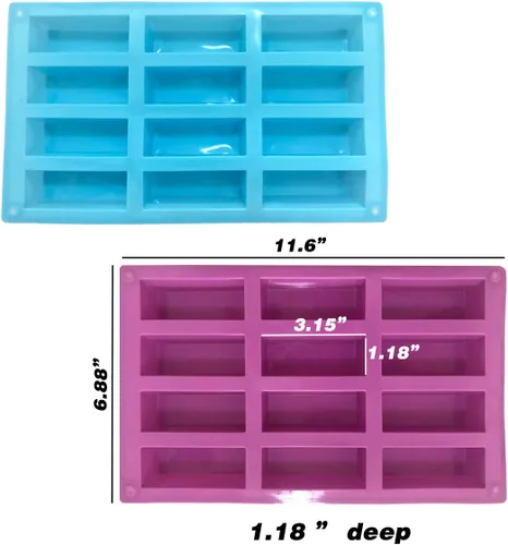 Vista 3 de Juego de 2 moldes rectangulares de silicona, 12 cavidades, para hacer barras de proteínas, barras energéticas, pan de caramelo, pan, muffins