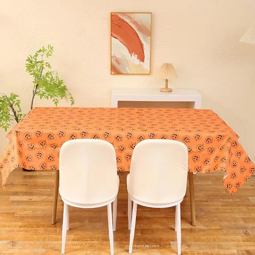 Vista 5 de Halloween Tablecloth - 2pcs 86x54in Disposable Paper Table Covers Spill-Proof Table Decorations, Cute Orange Pumpkin Rectangle Tablecloth for