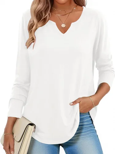 Vista 28 de Zeagoo Camisas de manga larga para mujer, blusas casuales con cuello en V