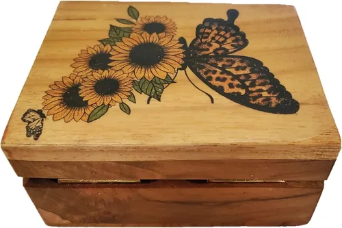Vista 7 de JB&C Premium Caja de joyería pequeña de girasol y mariposa, caja de recuerdo para niñas, mujeres, idea de regalo, adornos para amantes