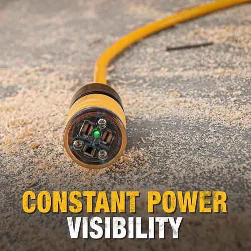 Vista 3 de DEWALT 15,2 m 12/3 SJTW Cable de extensión iluminado con clic para bloquear - Resistente para exteriores, impermeable, a prueba de clima, resistente