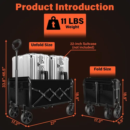 Vista 2 de Carritos con ruedas plegables colapsables: vagón de compras plegable de 360LBS portátil de alta resistencia para compras y camping - Vagón