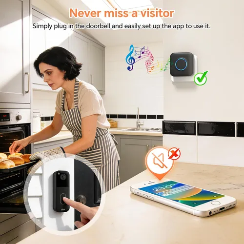 Vista 2 de Timbre inalámbrico WiFi para Google Nest, Ring, Blink - Paquete de 2