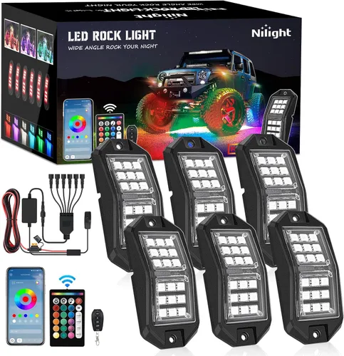 Vista 12 de Nilight Luz LED RGB para látigo, 2 unidades, 3 pies, con 4 luces de roca RGB-Látigo+Roca