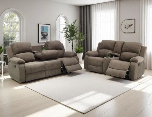 Vista 17 de Sofá reclinable manual, sofá reclinable de lujo de 3 plazas, sofá reclinable con portavasos y mesa de café, sofá de cuero sintético para sala