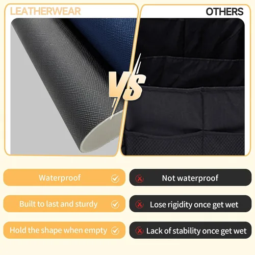 Vista 9 de Organizador de maletero para SUV, organizador plegable de cuero para maletero de automóvil con tapa, almacenamiento de automóvil para sedanes, Negro