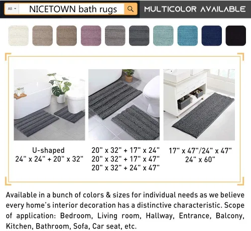 Vista 7 de NICETOWN Tapete negro para baño, antideslizante, suave, absorbente de agua, tapete de bajo perfil para entrada, tapete para vestíbulo, puerta