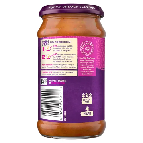 Vista 3 de PATAKS Jalfrezi - Salsa picante de curry picante y pimiento dulce, 15 onzas