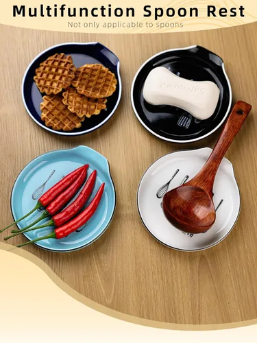 Vista 7 de GDCZ - Soporte de cuchara de cerámica de 5 pulgadas para encimera de cocina y estufa (negro, 1) 5 Inch Round Spoon Rest, Grooved Slot, Keeps