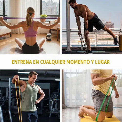 Vista 4 de Bandas de ejercicio, juego de 6 bandas de resistencia para entrenar, juego de bandas de dominadas, equipo de entrenamiento en casa, guía de 5