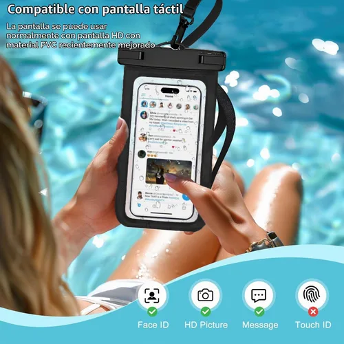Vista 5 de Funda impermeable compatible con iPhone 14 Pro Max/13/12/11/XR/X/SE/8/7, Galaxy S22/S21 Google hasta 7.5 pulgadas IPX8 Dry Bag Vacation Essentials