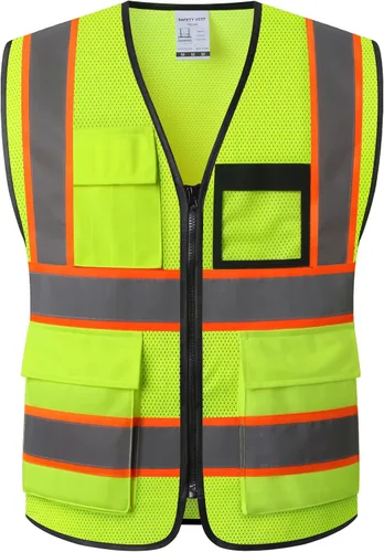 Vista 11 de Chaleco de seguridad reflectante para hombres y mujeres, chaleco de construcción que cumple con el estándar ANSI/ISEA
