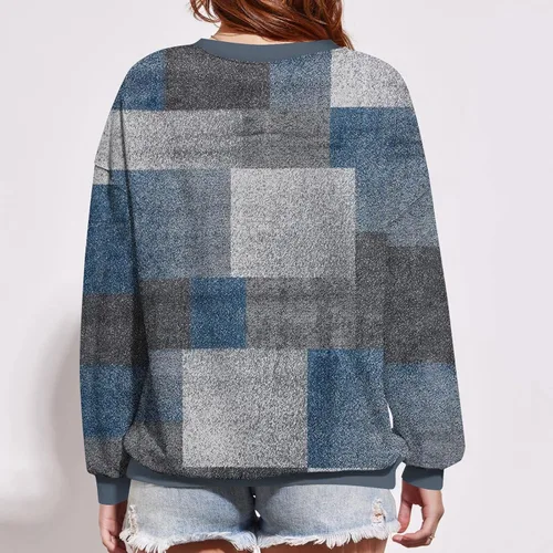 Vista 2 de Sudadera de manga larga para mujer, sudaderas de gran tamaño, estilo casual, cuello redondo, tallas S-2XL