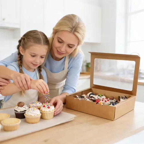Vista 7 de Moretoes Cajas para cupcakes, 12 unidades, paquete de 7 recipientes desechables para cupcakes con ventana e insertos, suministros de panadería
