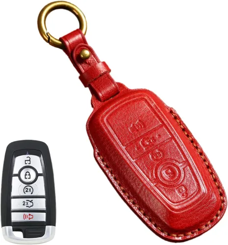 Vista 11 de Funda de cuero para llave de auto para Ford F-150 Mustang, llave inteligente con mando a distancia, funda de 5 botones, color negro