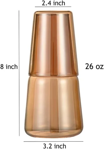 Vista 6 de Sizikato Jarra de agua de vidrio de borosilicato ámbar de 26 onzas con vaso de cristal.