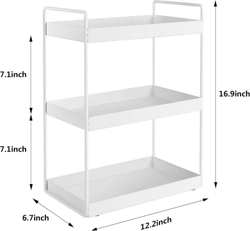 Vista 8 de Organizador de encimera de baño, bandeja de tocador para cosméticos y maquillaje, estante de especias de cocina, estante de pie, 3 niveles