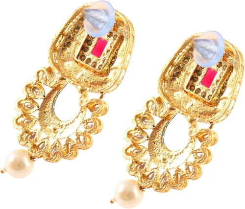 Vista 6 de JewarHaat Bollywood - Juego de collar con cuentas de cristal de ónix, chapado en oro, tono dorado con aretes, joyería para mujeres y niñas