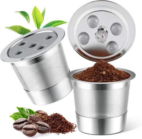 Vista 10 de Tazas K reutilizables de acero inoxidable para Keurig Supreme & Supreme Plus, tazas K reutilizables de cinco agujeros, universales, compatibles