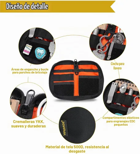 Vista 4 de VIPERADE VE21 Bolsa EDC pequeña organizadora de bolsillo con 9 compartimentos, bolsa de herramientas de bolsillo con panel de visualización de Negro
