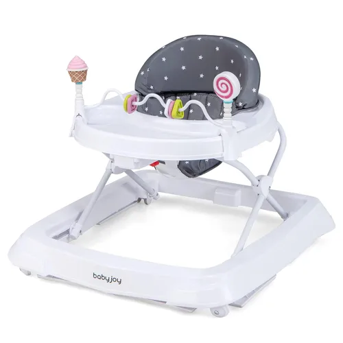 Vista 11 de BABY JOY Andador de bebé plegable, andador de actividades con altura ajustable, bandeja grande y juguetes removibles, andador de bebé con ruedas Azul