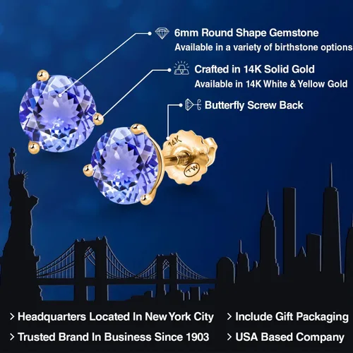 Vista 144 de Gem Stone King Aretes de Martini de oro amarillo de 14 quilates Aretes de tuerca de 3 puntas para mujeres y hombres Redondos de 0.236 pulgadas