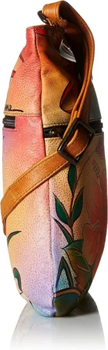 Vista 3 de Anna by Anuschka Women's Genuine Leather Slim Cross Shoulder Bag - Hand Painted Original Artwork Exterior