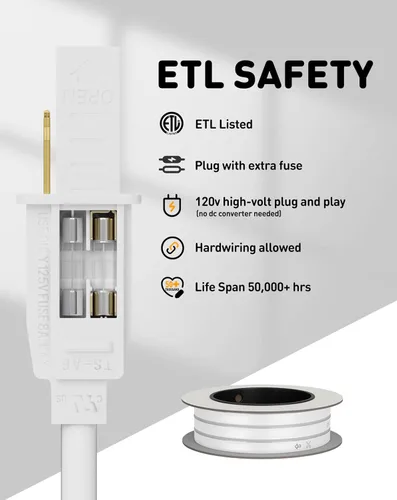 Vista 5 de luces LED de cuerda AC 120V, tira de neón eco de 120LEDs/M sin puntos, conectable y cortable, IP65 impermeable y resistente al clima para el hogar