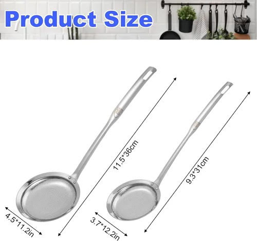 Vista 2 de Colador de malla fina de acero inoxidable, juego de 4 tamices de malla fina para cocina de cocina, colador de alimentos de mango largo