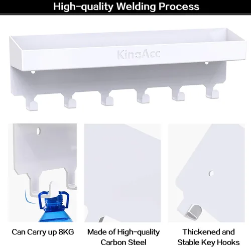 Vista 3 de KingAcc Soporte para llaves para decoración de pared, organizador de llaves y correos montado en la pared, soporte adhesivo para llaves con bandeja