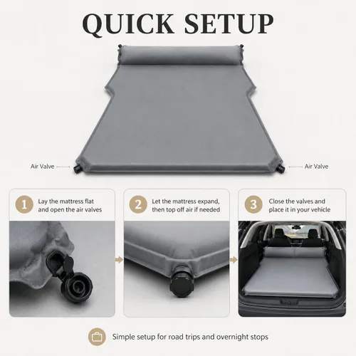 Vista 4 de SUV Air Mattress for Mazda CX-70, Inflatable Car Bed with Pillow, Soft Suede Travel Sleeping Pad for Car Camping,Grey