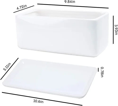 Vista 3 de Maceta rectangular de cerámica blanca de 10 pulgadas, maceta para suculentas, cactus, hierbas, flores, caja de ventana, platillo, bandeja de goteo