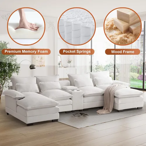 Vista 4 de Sofá Seccional Sofá Nube en Forma de U de 124" Sofás Modulares Esponjosos Sofá Nube para Sala de Estar de Gran Tamaño Moderno Conjunto de Sofá