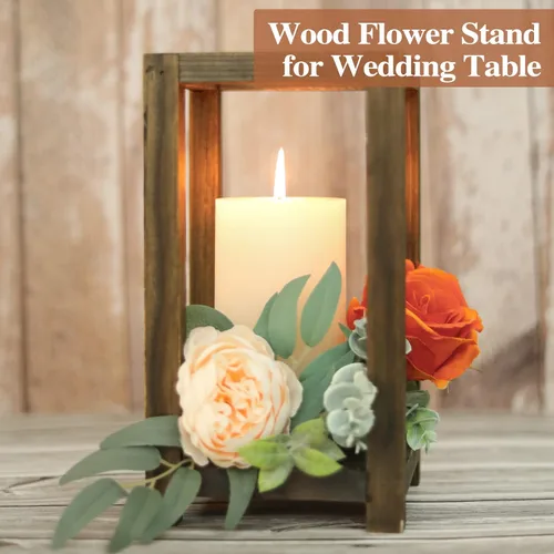 Vista 6 de 12 piezas de centro de mesa de madera para boda, decoración rústica de mesa de boda, decoración de granja, portavelas de madera, regalo de boda