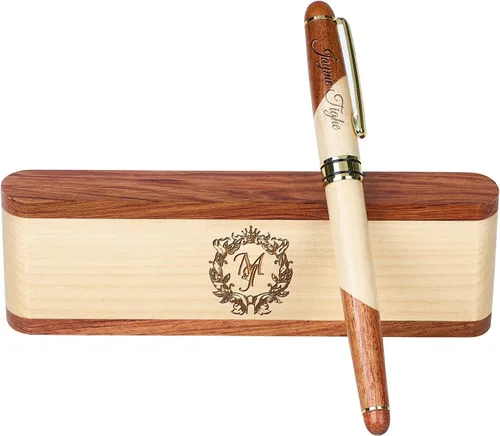 Vista 12 de Sistema grabado personalizado de la pluma de madera, pluma ejecutiva y caja con personalización libre, bolígrafo con estuche para regalo (B)