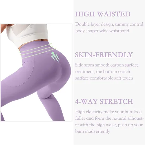 Vista 4 de ALWAYSONE Yoga Leggings for Women High Waisted Tummy Control Yoga Pants Workout Leggings with Pockets Athletic Sports Gym